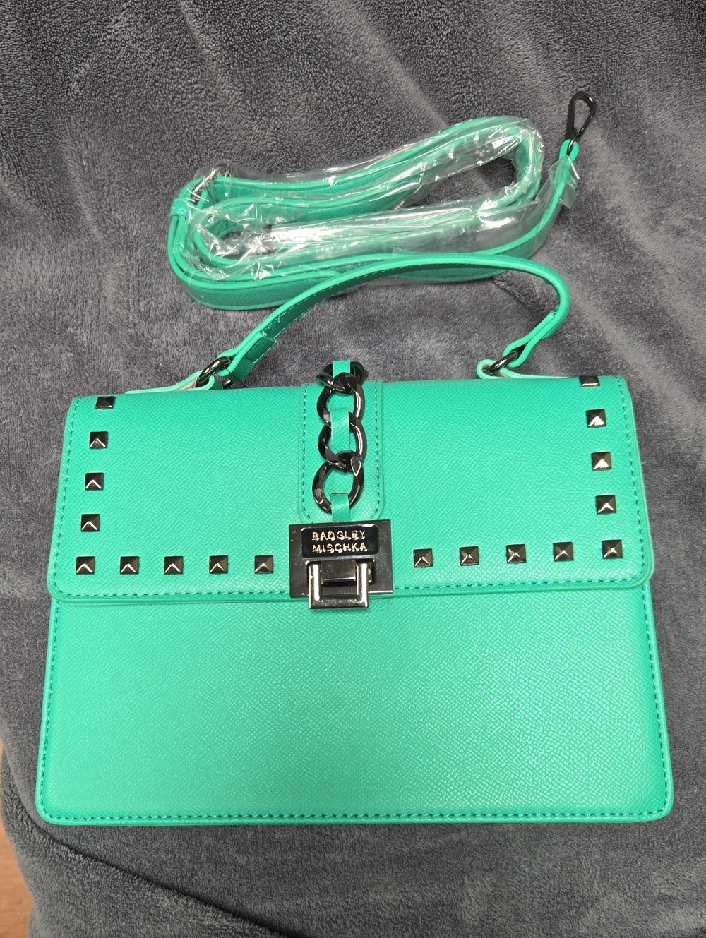 Badgley Mischka Green Studded Crossbody Bag
